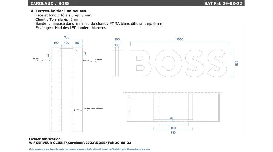 Lettres lumineuses sur podium BOSS