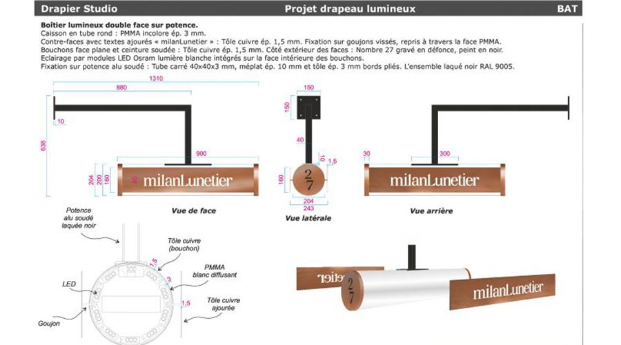 Drapeau lumineux Milan Lunetier
