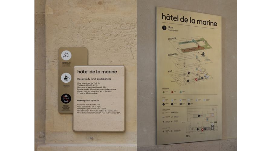 SIGNALETIQUE INTERIEURE & EXTERIEURE DE L’Hôtel de la Marine, Paris